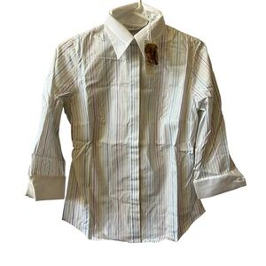 ANNE FONTAINE SONIA SHIRT NWT 40 6-8 PASTEL STRIPES CLASSIC OFFICE TIMELESS CHIC